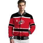 customized carolina hurricanes stripe statement red black varsity jacket best selling