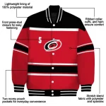 customized carolina hurricanes stripe statement red black varsity jacket best selling