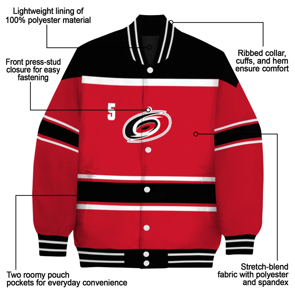 customized carolina hurricanes stripe statement red black varsity jacket new arrival customized carolina hurricanes stripe statement red black varsity jacket new arrival