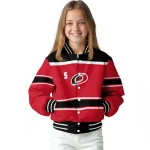 customized carolina hurricanes stripe statement red black varsity jacket best selling
