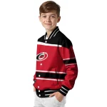 customized carolina hurricanes stripe statement red black varsity jacket best selling