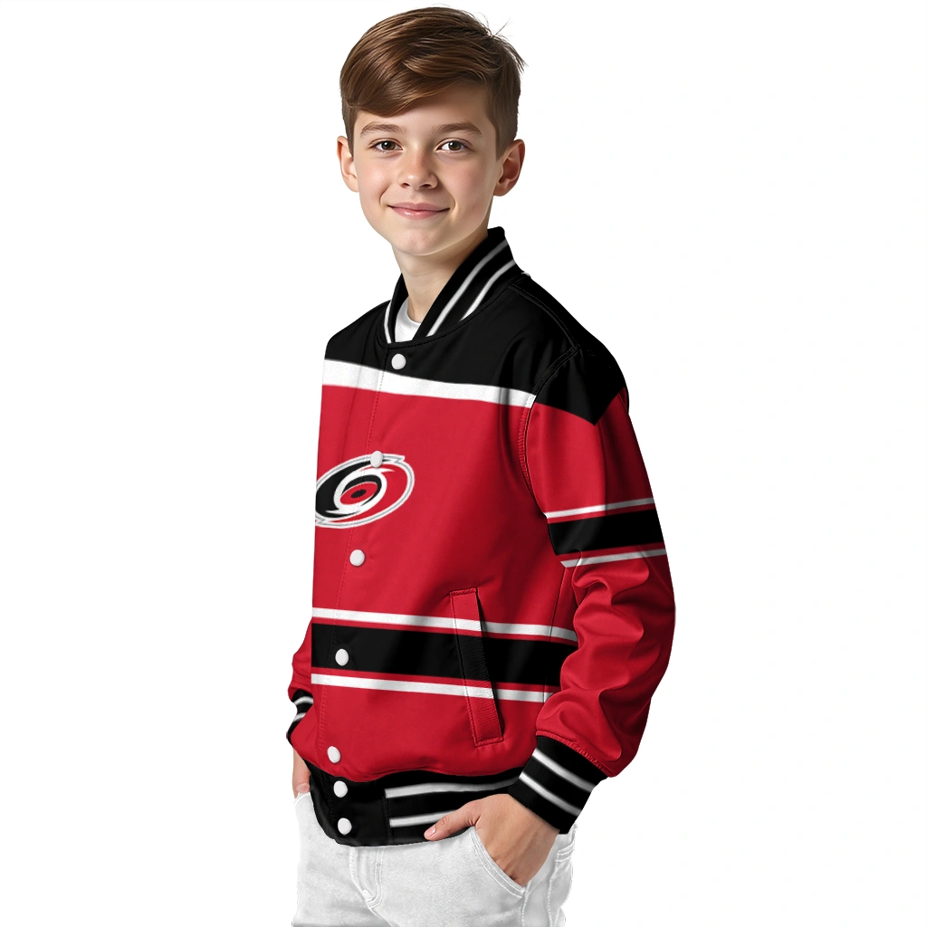 customized carolina hurricanes stripe statement red black varsity jacket trendy customized carolina hurricanes stripe statement red black varsity jacket trendy