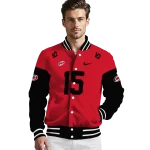 customized carolina hurricanes team patch red varsity jacket best selling