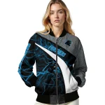 customized carolina panthers electric flash blue bomber jacket best selling