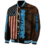 customized carolina panthers flag wood brown varsity jacket best selling