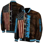 customized carolina panthers flag wood brown varsity jacket best selling