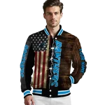customized carolina panthers flag wood brown varsity jacket best selling