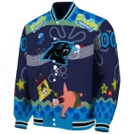 customized carolina panthers spongebob playtime blue varsity jacket best selling