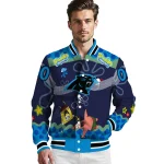 customized carolina panthers spongebob playtime blue varsity jacket best selling