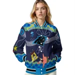 customized carolina panthers spongebob playtime blue varsity jacket best selling