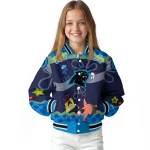 customized carolina panthers spongebob playtime blue varsity jacket best selling