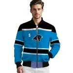 customized carolina panthers stripe statement blue black bomber jacket best selling