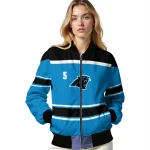 customized carolina panthers stripe statement blue black bomber jacket best selling
