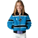 customized carolina panthers stripe statement blue black bomber jacket best selling