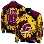 customized central michigan chippewas burst splatter maroon varsity jacket best selling