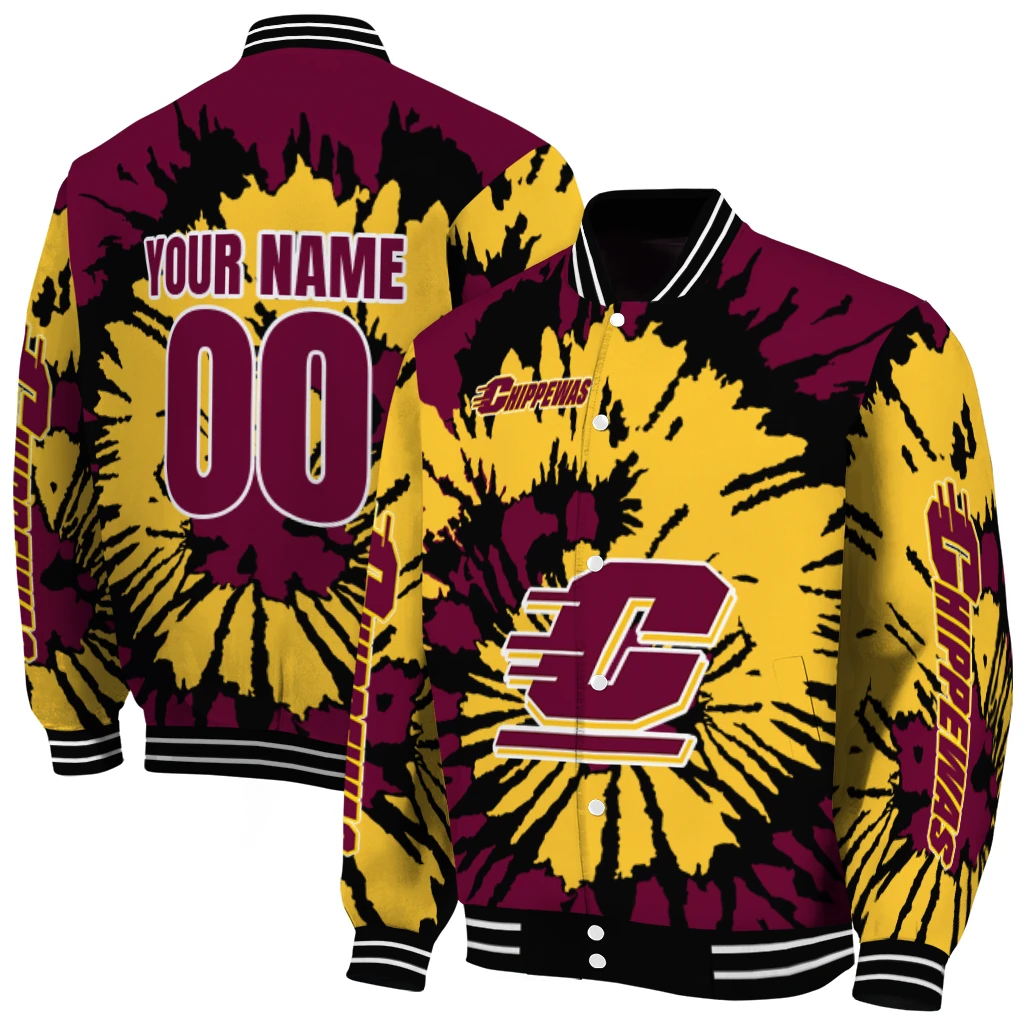 customized central michigan chippewas burst splatter maroon varsity jacket fashion forward customized central michigan chippewas burst splatter maroon varsity jacket fashion forward