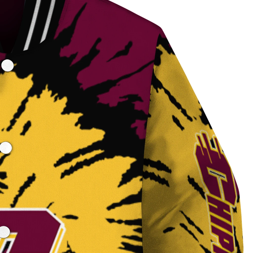 customized central michigan chippewas burst splatter maroon varsity jacket premium grade customized central michigan chippewas burst splatter maroon varsity jacket premium grade