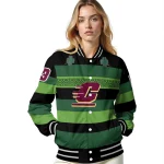 customized central michigan chippewas clover green lines green black varsity jacket best selling