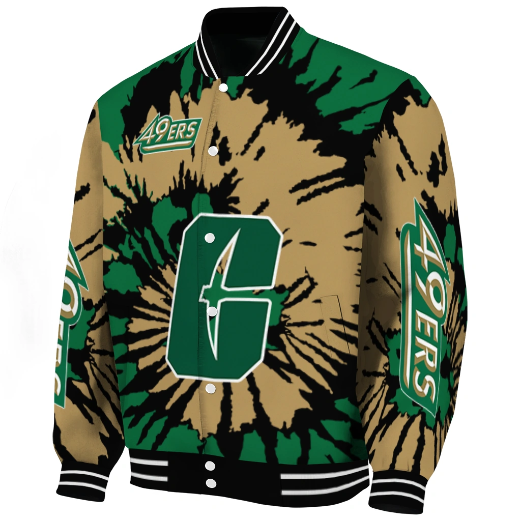 customized charlotte 49ers burst splatter green varsity jacket best selling customized charlotte 49ers burst splatter green varsity jacket best selling
