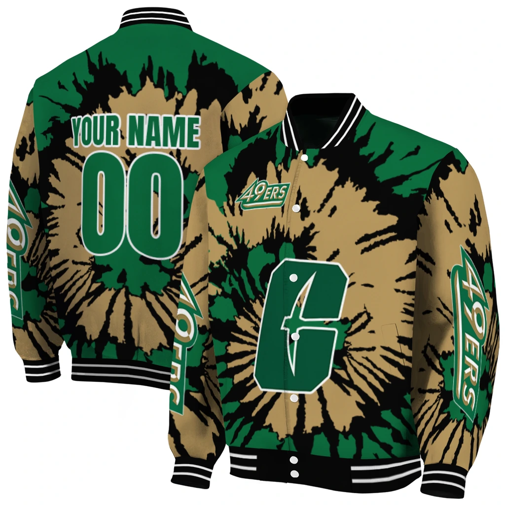 customized charlotte 49ers burst splatter green varsity jacket fashion forward customized charlotte 49ers burst splatter green varsity jacket fashion forward