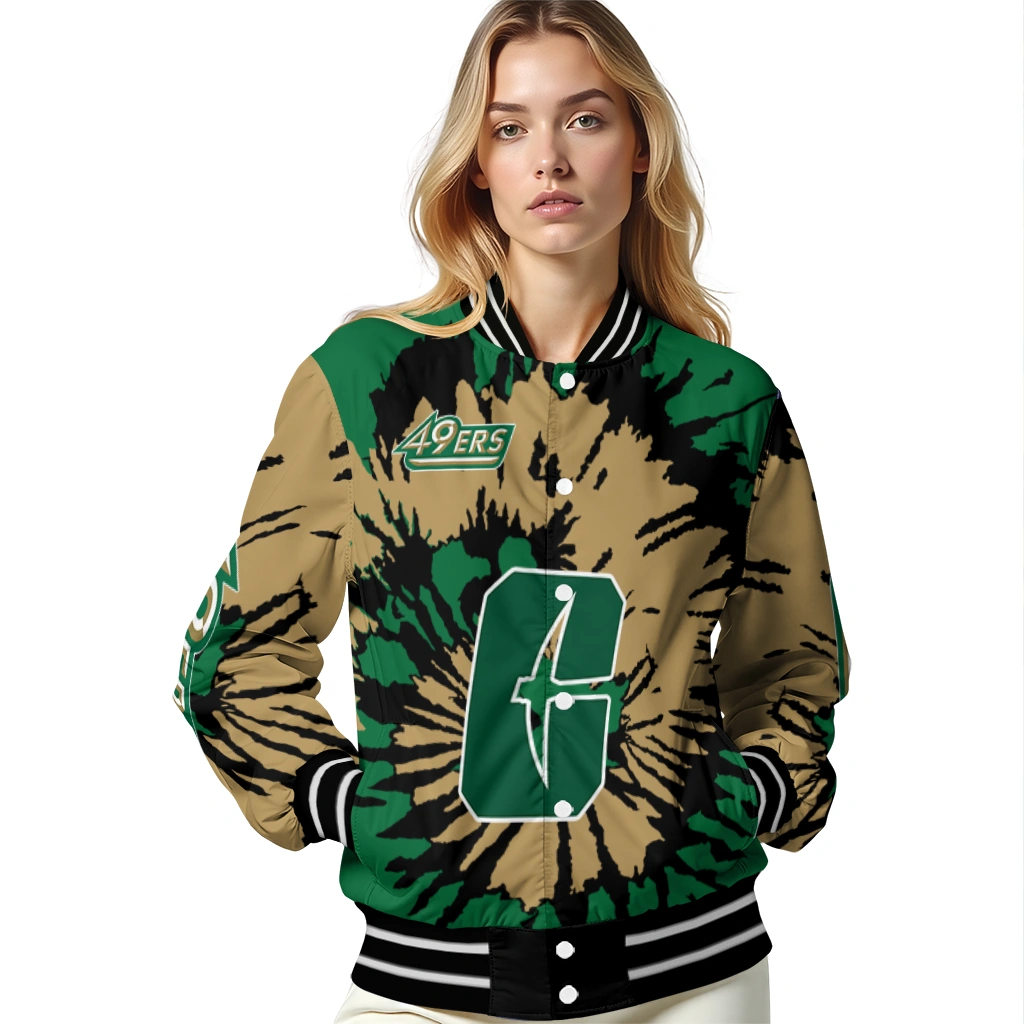 customized charlotte 49ers burst splatter green varsity jacket latest model customized charlotte 49ers burst splatter green varsity jacket latest model