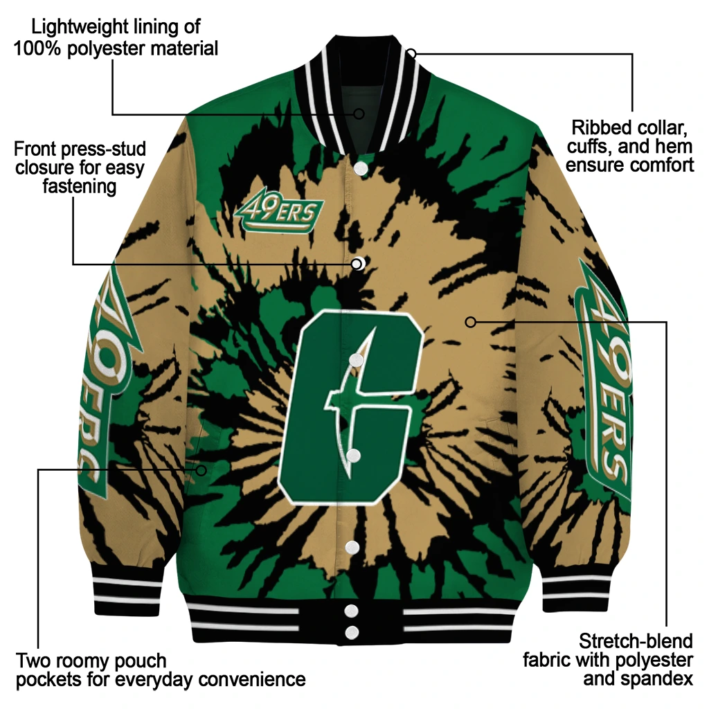 customized charlotte 49ers burst splatter green varsity jacket new arrival customized charlotte 49ers burst splatter green varsity jacket new arrival