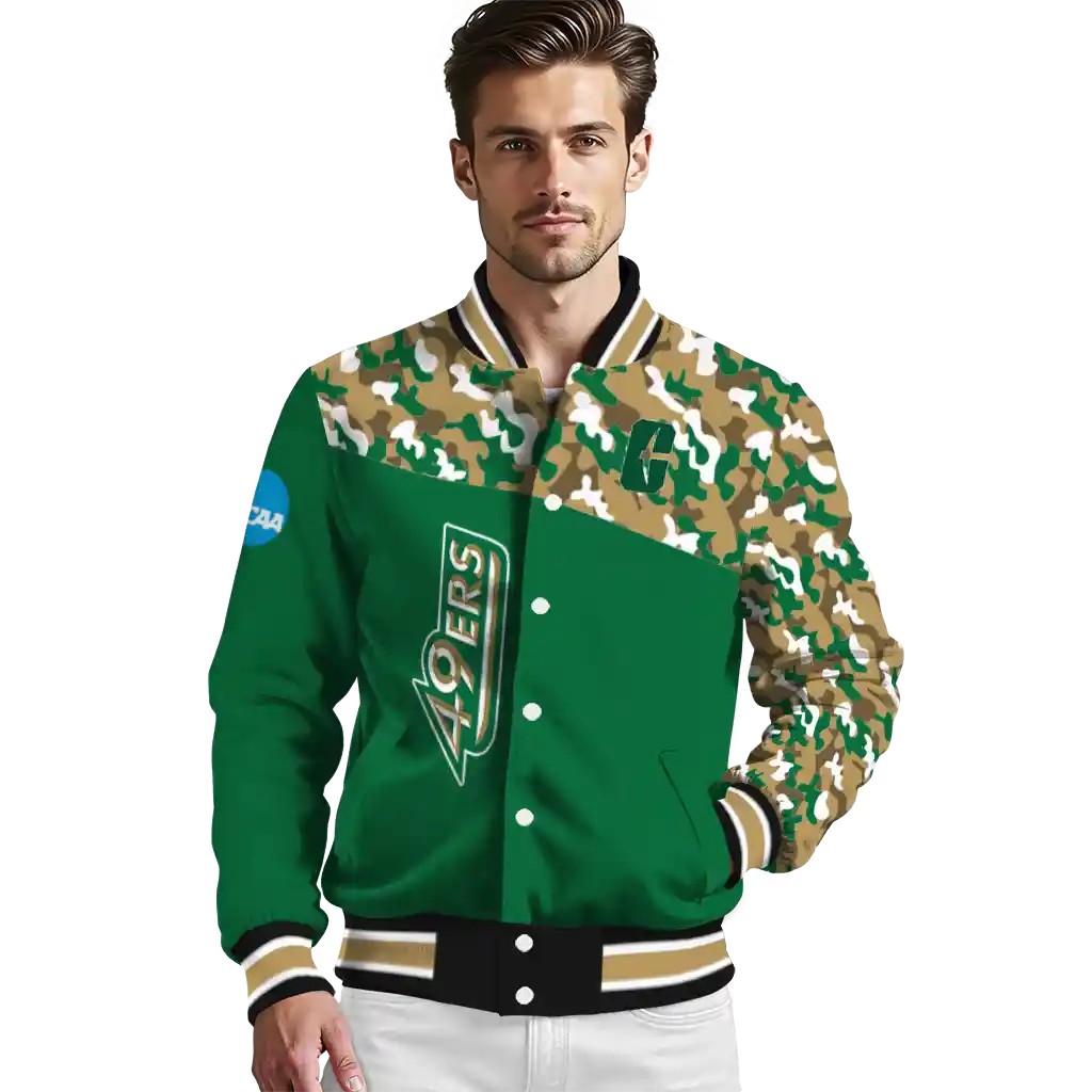 customized charlotte 49ers camouflage splash green varsity jacket high quality customized charlotte 49ers camouflage splash green varsity jacket high quality