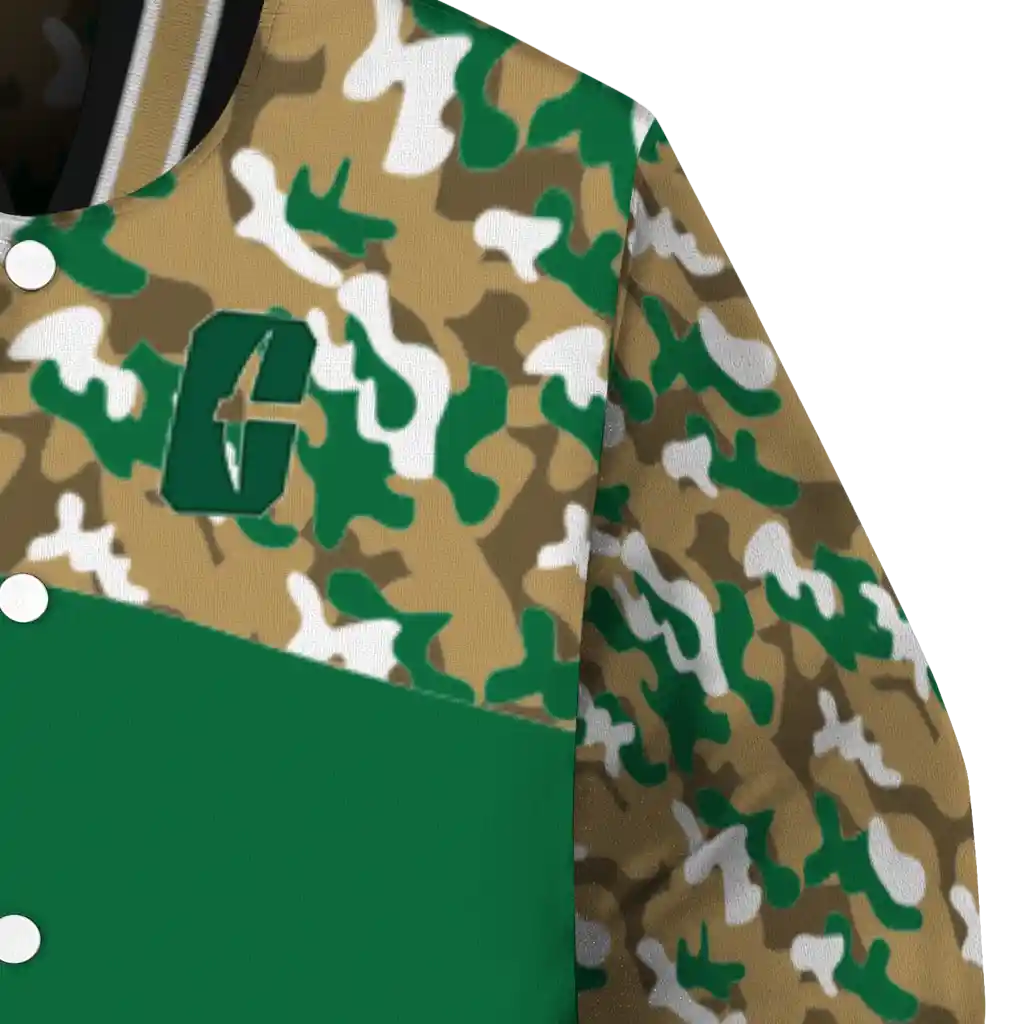 customized charlotte 49ers camouflage splash green varsity jacket premium grade customized charlotte 49ers camouflage splash green varsity jacket premium grade