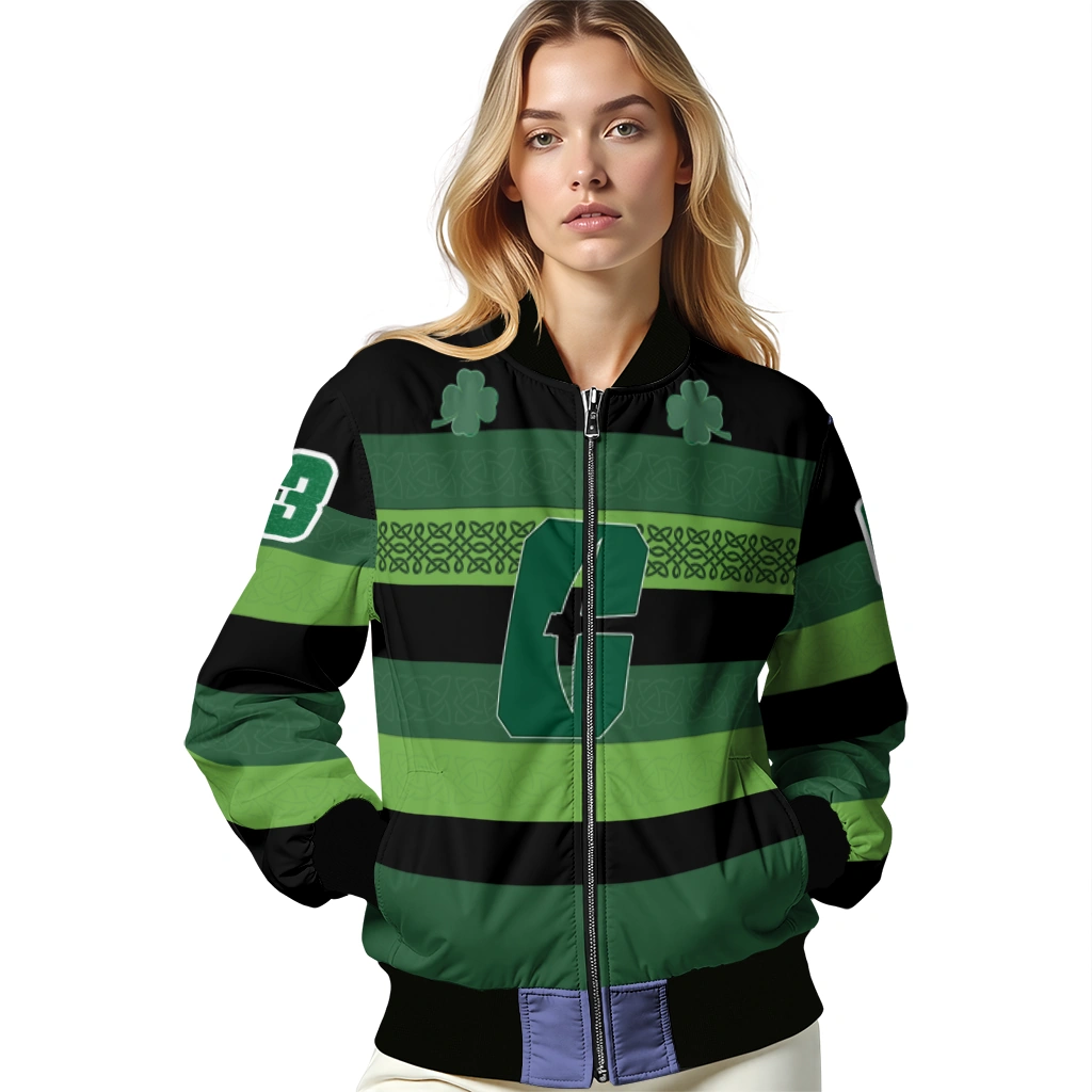 customized charlotte 49ers clover green lines green black bomber jacket latest model customized charlotte 49ers clover green lines green black bomber jacket latest model