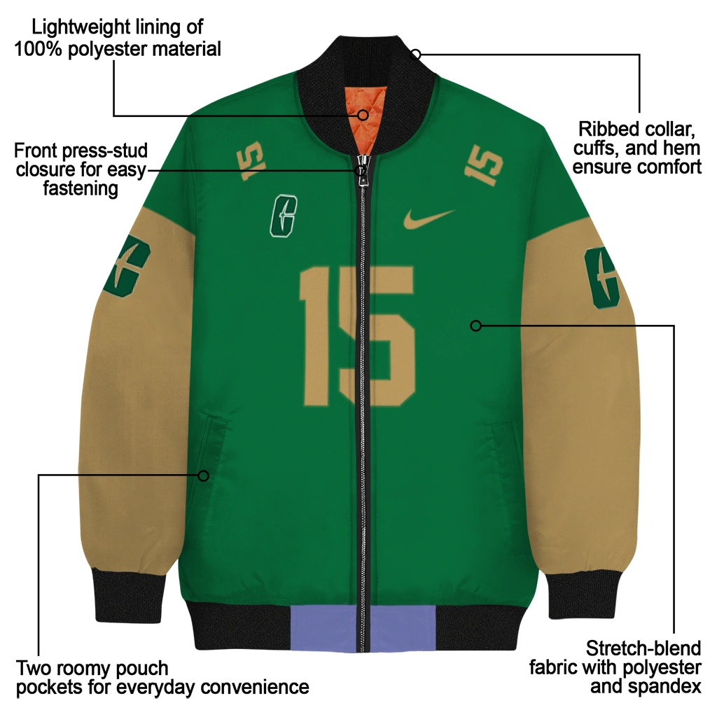 customized charlotte 49ers team patch green bomber jacket new arrival customized charlotte 49ers team patch green bomber jacket new arrival