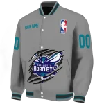 customized charlotte hornets claw accent grey varsity jacket best selling