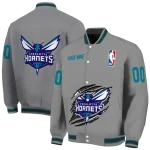 customized charlotte hornets claw accent grey varsity jacket best selling