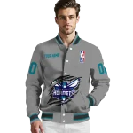 customized charlotte hornets claw accent grey varsity jacket best selling