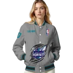 customized charlotte hornets claw accent grey varsity jacket best selling