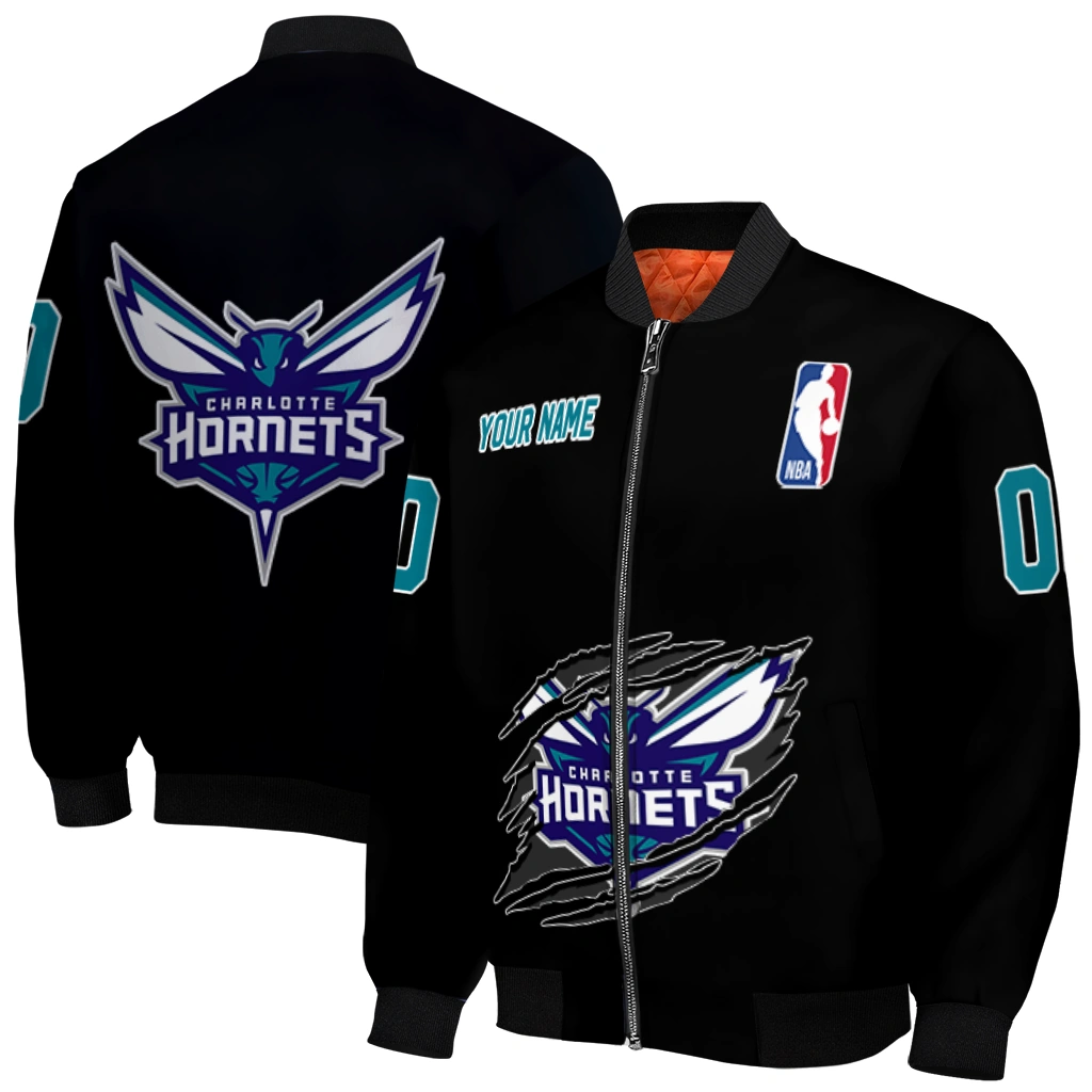 customized charlotte hornets claw edge black bomber jacket best selling customized charlotte hornets claw edge black bomber jacket best selling