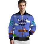customized charlotte hornets mario blocks blue black bomber jacket best selling