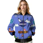 customized charlotte hornets mario blocks blue black bomber jacket best selling