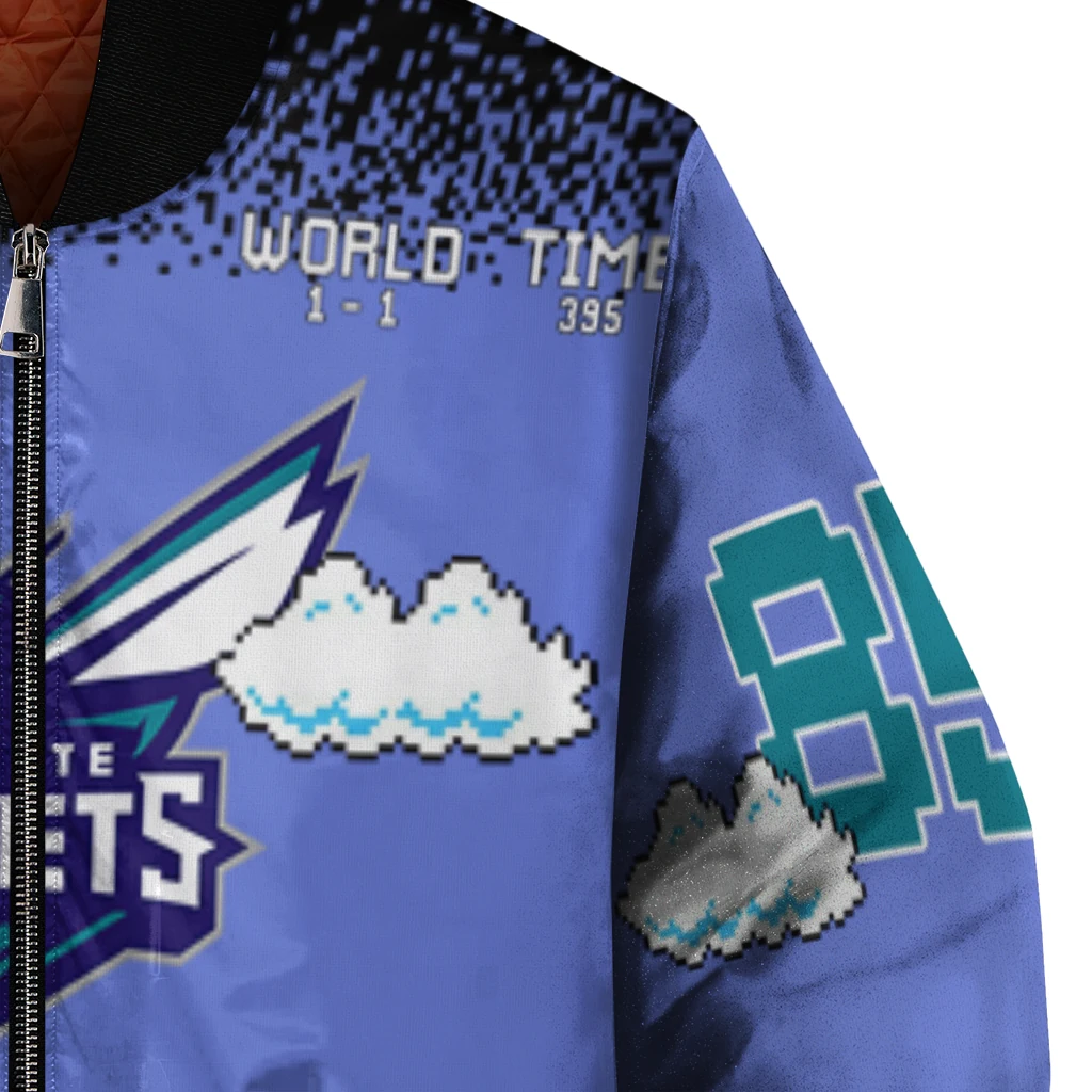 customized charlotte hornets mario blocks blue black bomber jacket premium grade customized charlotte hornets mario blocks blue black bomber jacket premium grade