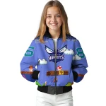 customized charlotte hornets mario blocks blue black bomber jacket best selling