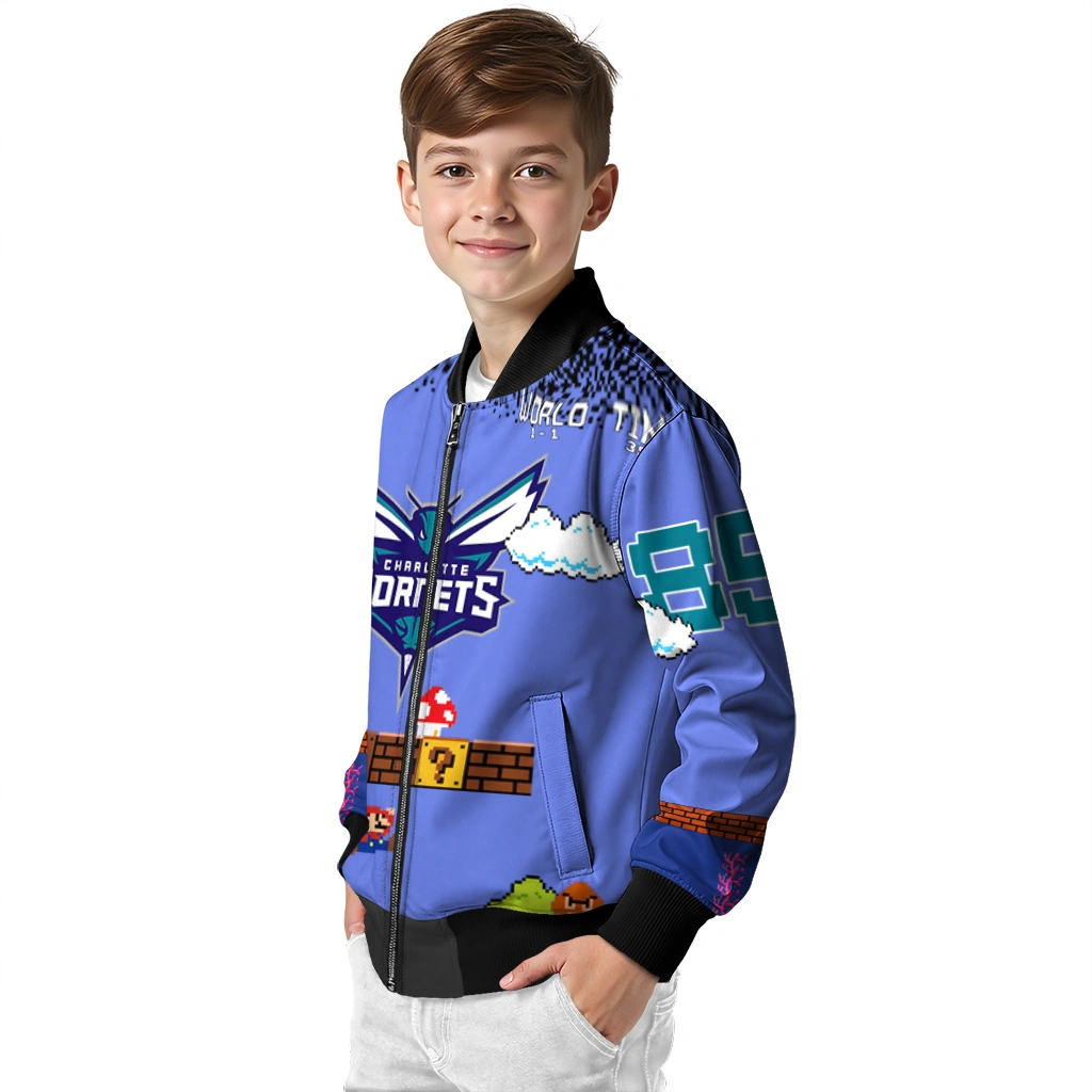 customized charlotte hornets mario blocks blue black bomber jacket trendy customized charlotte hornets mario blocks blue black bomber jacket trendy