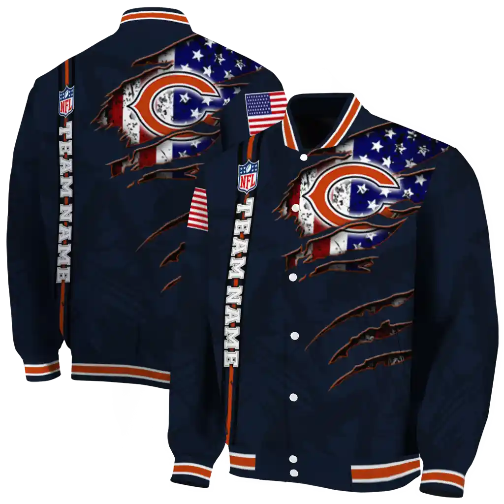 customized chicago bears american pride tears blue varsity jacket fashion forward customized chicago bears american pride tears blue varsity jacket fashion forward
