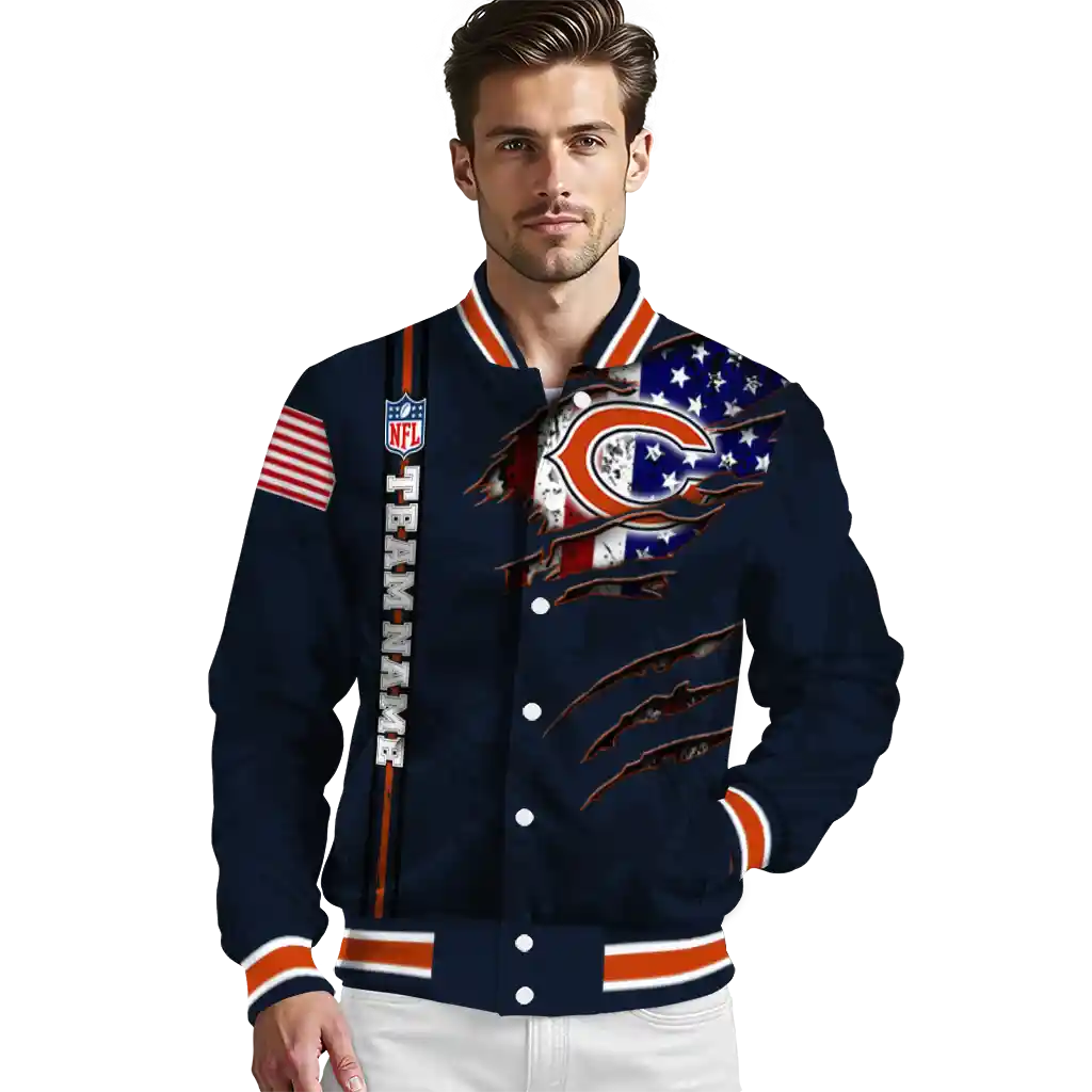 customized chicago bears american pride tears blue varsity jacket high quality customized chicago bears american pride tears blue varsity jacket high quality