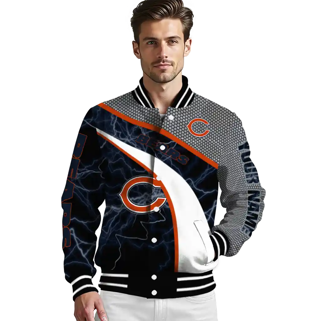 customized chicago bears electric flash blue varsity jacket high quality customized chicago bears electric flash blue varsity jacket high quality
