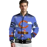 customized chicago bears mario blocks blue black varsity jacket best selling