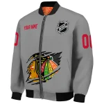 customized chicago blackhawks claw streak grey bomber jacket best selling
