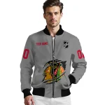 customized chicago blackhawks claw streak grey bomber jacket best selling