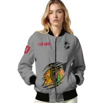 customized chicago blackhawks claw streak grey bomber jacket best selling