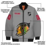customized chicago blackhawks claw streak grey bomber jacket best selling