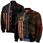 customized chicago blackhawks flag wood brown bomber jacket best selling