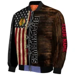 customized chicago blackhawks flag wood brown bomber jacket best selling